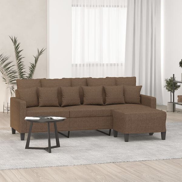 vidaXL 3-personers sofa med fodskammel 180 cm stof Brun