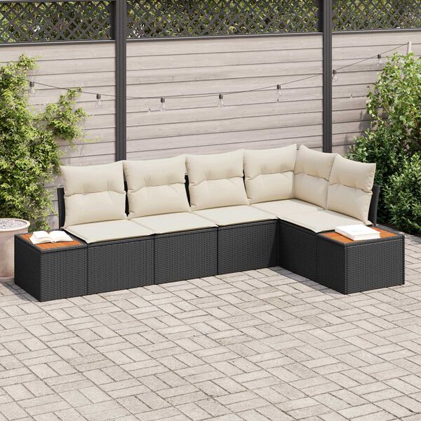 vidaXL Havesofa Sæt med pude 5 pcs Sort Poly rattan