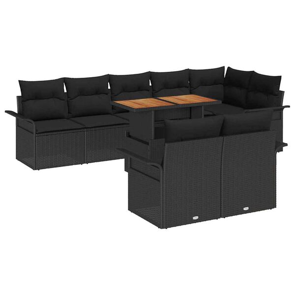 vidaXL Havesofa S&aelig;t med pude 9 pcs Sort polyrattan