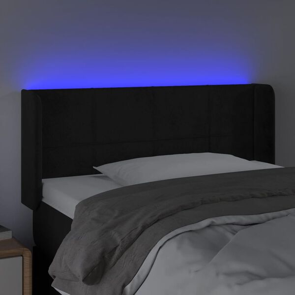 vidaXL sengegavl med LED-lys 103x16x78/88 cm fl&oslash;jl sort