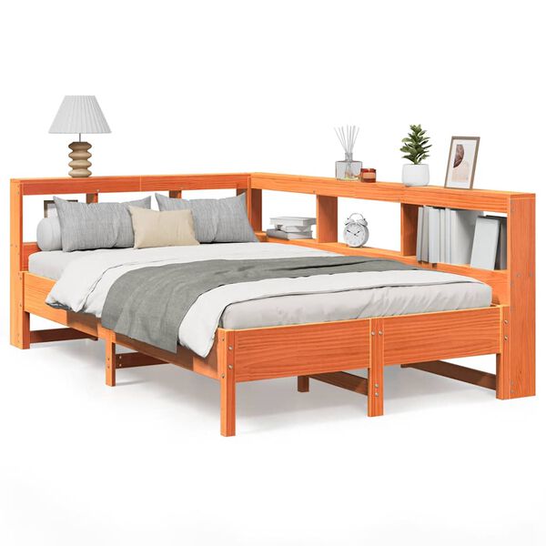 vidaXL seng med reol uden madras 120x200cm massivt fyrretr&aelig; gyldenbrun
