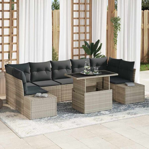 vidaXL Sofa S&aelig;t med pude 8 pcs Lysegr&aring; polyrattan