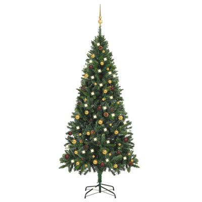 vidaXL kunstigt juletræ med lys og kuglesæt 180 cm grøn