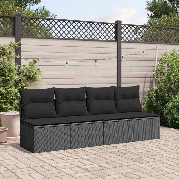 vidaXL havesofa med hynder 4-personers sort polyrattan