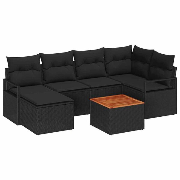 vidaXL Havesofa S&aelig;t med pude 7 pcs Sort polyrattan