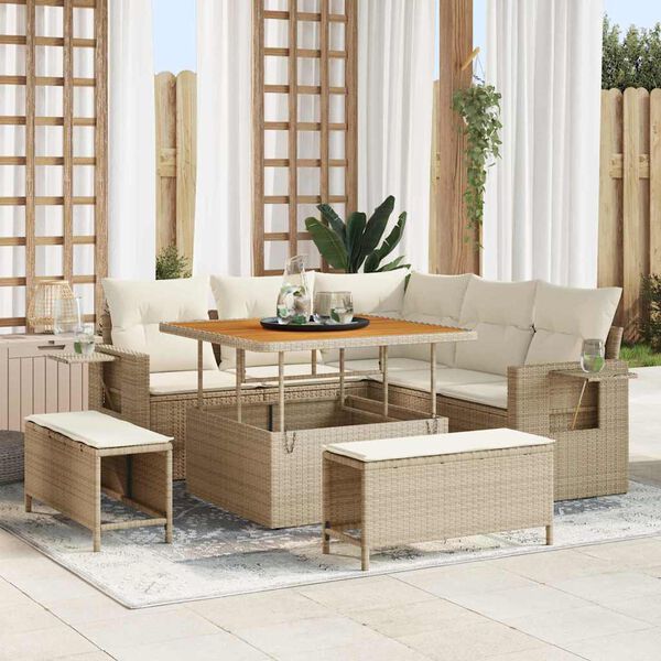 vidaXL Havesofa S&aelig;t med pude 9 pcs Beige og creme polyrattan