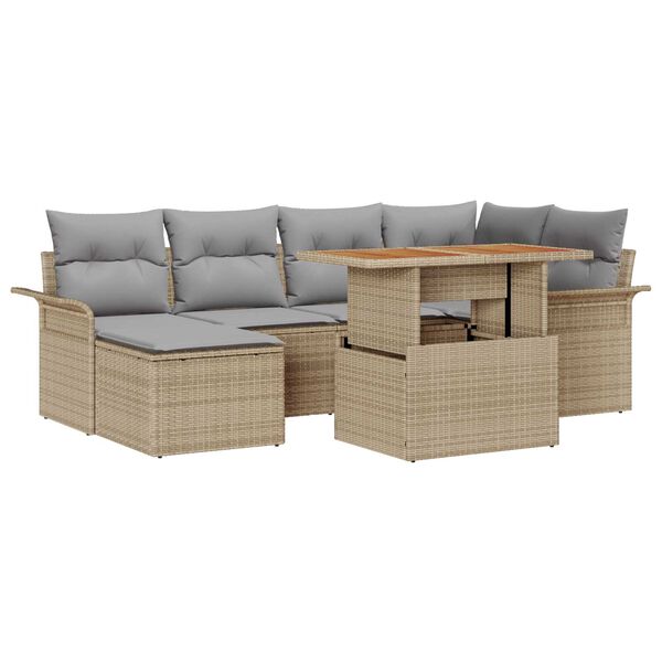 vidaXL Havesofa S&aelig;t med opbevaring 7 pcs Beige Poly rattan