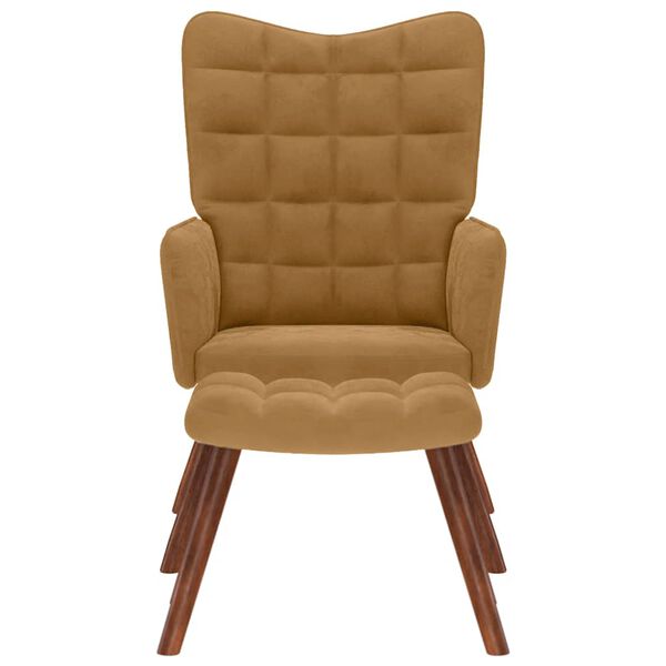 vidaXL lænestol med fodskammel fløjl brun