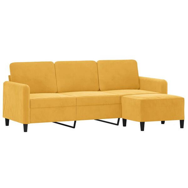 vidaXL 3-personers sofa med fodskammel 180 cm velour lysegul