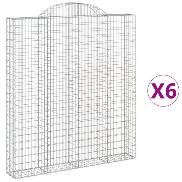 vidaXL buede gabionkurve 6 stk. 200x30x220/240 cm galvaniseret jern