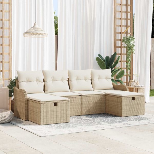 vidaXL Sofa Sæt med pude 6 pcs Beige og creme polyrattan