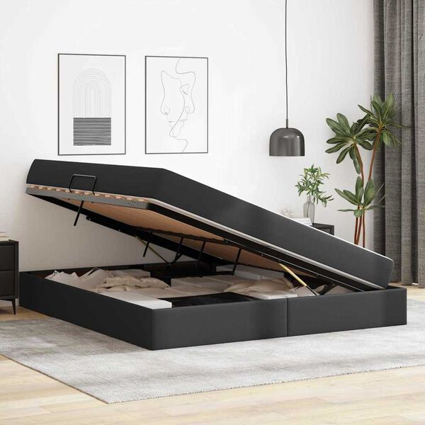 vidaXL Seng med opbevaring og madras med madras 2 pcs Sort L&aelig;der