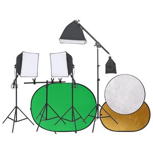 vidaXL fotostudies&aelig;t med fotolampes&aelig;t + fotobaggrund og reflektor