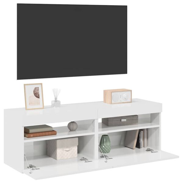vidaXL tv-borde med LED-lys 2 stk. 60x35x40 cm hvid højglans