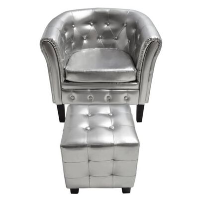 vidaXL lænestol med fodskammel kunstlæder sølvfarvet