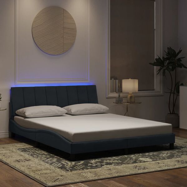 vidaXL sengeramme med LED uden madras Hanko 160x200 cm velour mørkegrå