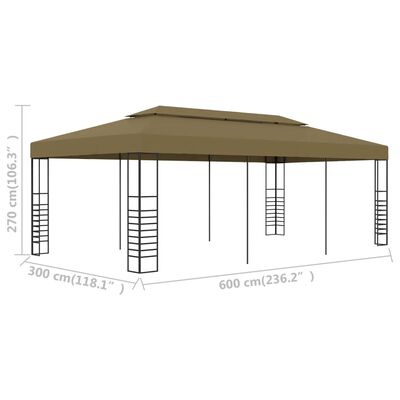 vidaXL pavillon 6x3x2,7 m 180 g/m² gråbrun