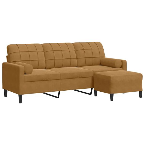 vidaXL 3-personers sofa med fodskammel 180 cm velour brun