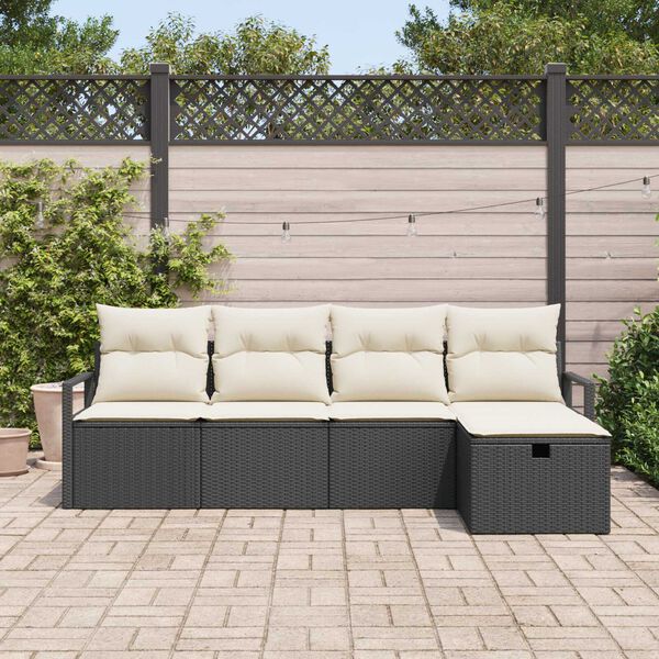 vidaXL Sofa S&aelig;t med pude med opbevaring 5 pcs Sort og Cream polyrattan