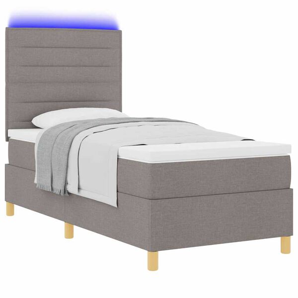 vidaXL LED Box Spring Bed med madras Gr&aring;brun 90 x 200 cm Stof