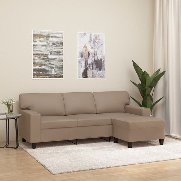 vidaXL 3-personers sofa med fodskammel 180 cm kunstl&aelig;der cappuccino