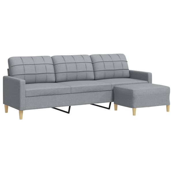 vidaXL 3-personers sofa med fodskammel 210 cm stof Lysegrå