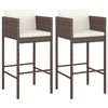 vidaXL barstole 2 stk. med hynder polyrattan brun