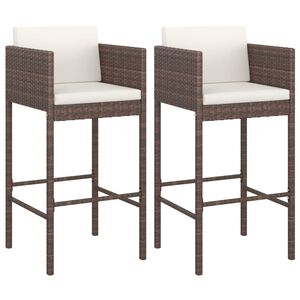 vidaXL barstole 2 stk. med hynder polyrattan brun