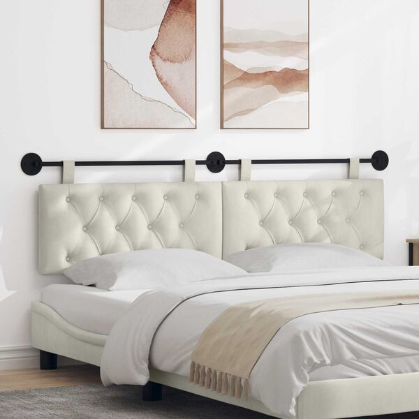 vidaXL H&aelig;ngende Hovedgavl V&aelig;gmonteret Creme 170 x 55 x 7 cm Fl&oslash;jl