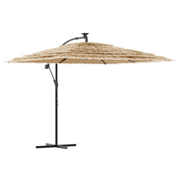 vidaXL haveparasol med LED-lys og st&aring;lstang 269x269x235 cm brun