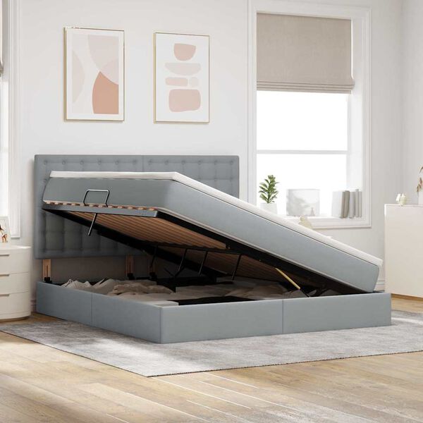 vidaXL Seng med opbevaring og LED Lysegr&aring; 180 x 200 cm Polyester