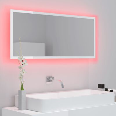 vidaXL badeværelsesspejl med LED-lys 100x8,5x37 cm akryl hvid højglans