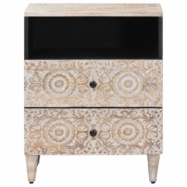 vidaXL Sengekabinett med skuffe Hvid 50 x 33 x 60 cm Massivt mangotr&aelig;