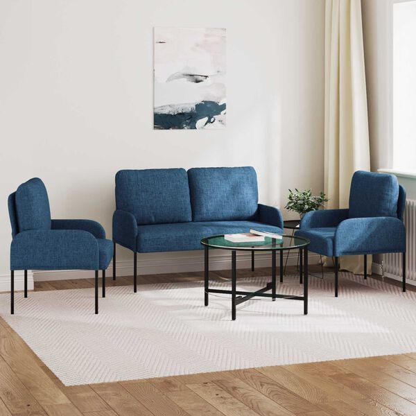 vidaXL Sofas&aelig;t med pude 3 pcs Bl&aring; 115 x 56 x 80 cm Krydsfin&eacute;r