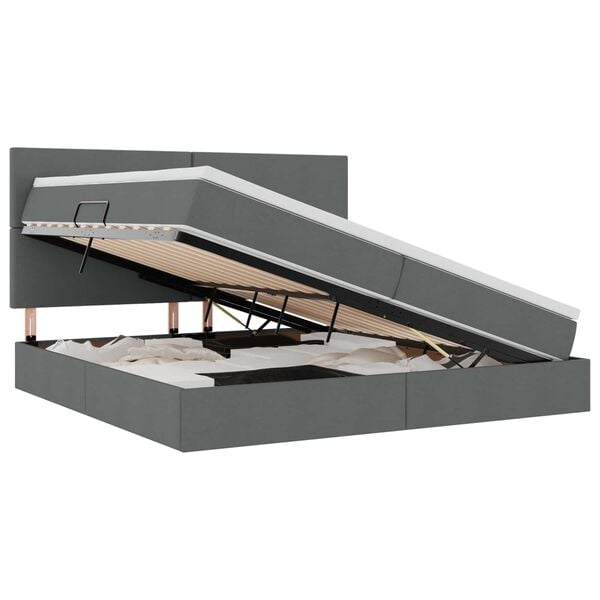 vidaXL Seng med opbevaring og madras M&oslash;rkegr&aring; 200 x 200 cm Polyester