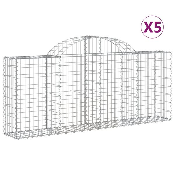 vidaXL buede gabionkurve 5 stk. 200x30x80/100 cm galvaniseret jern
