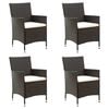 vidaXL havestole med hynder 4 stk. polyrattan brun