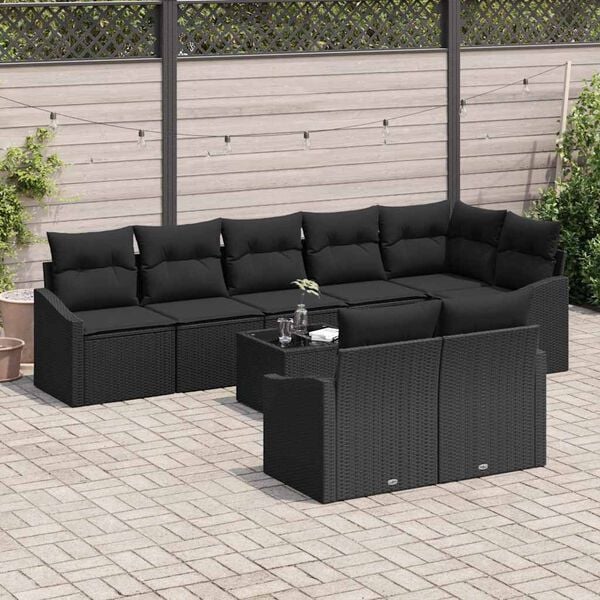 vidaXL Sofa S&aelig;t med pude 9 pcs Sort polyrattan