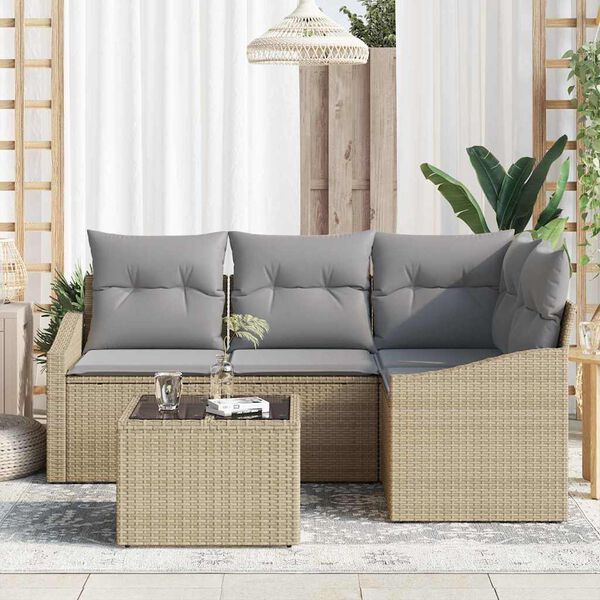 vidaXL Sofa S&aelig;t med pude 5 pcs Beige og lys gr&aring; polyrattan