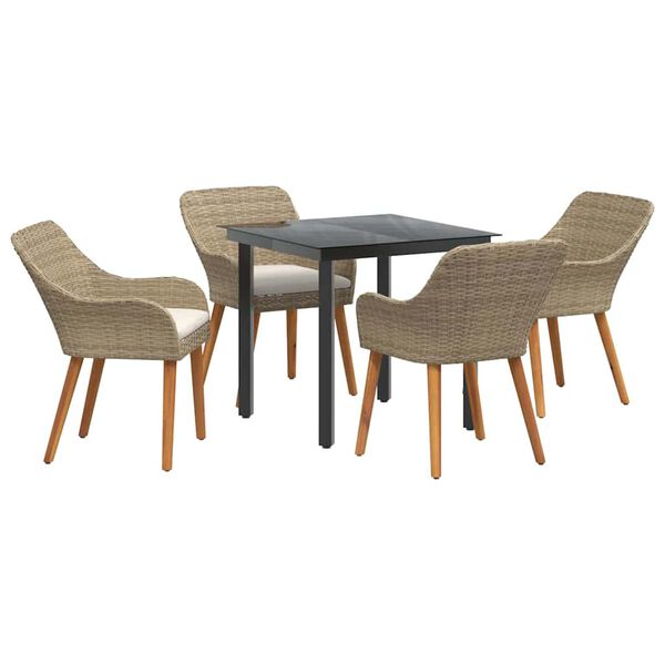 vidaXL Have Spisebordss&aelig;t med pude 5 pcs Beige polyrattan