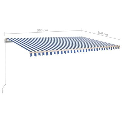 vidaXL foldemarkise med stolper 5x3 m automatisk blå og hvid