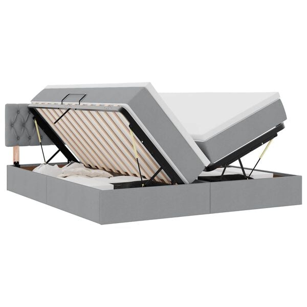 vidaXL Opbevaringsseng med madras Lysegr&aring; 200 x 200 cm Faux l&aelig;der