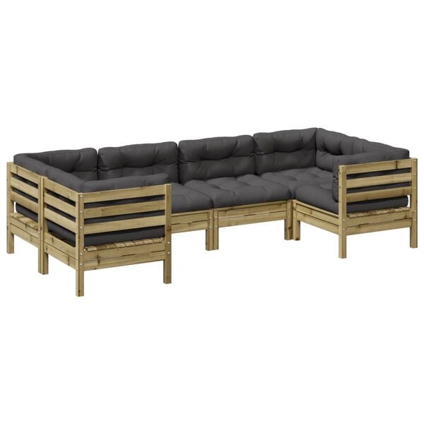 vidaXL sofasæt til haven 6 dele med hynder imprægneret fyrretræ