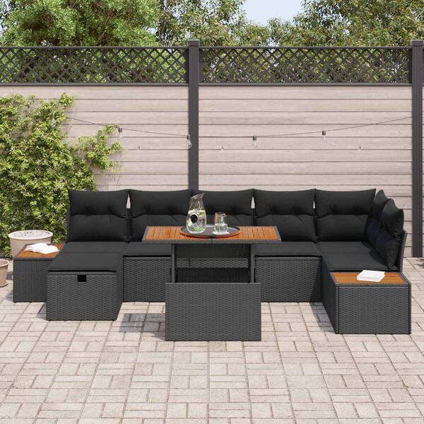 vidaXL Havesofa S&aelig;t 8 pcs Sort polyrattan