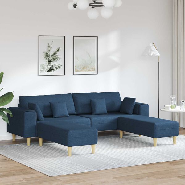 vidaXL Sofa med pude 3 pcs Bl&aring; Stof