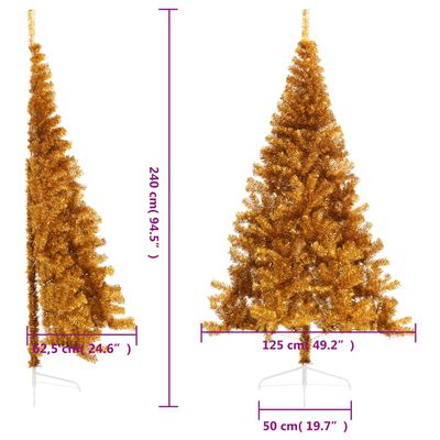 vidaXL kunstigt halvt juletræ med juletræsfod 240 cm PET guldfarvet