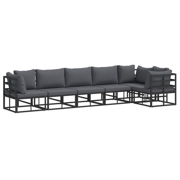 vidaXL Havesofa S&aelig;t med pude 6 pcs Sort Aluminium
