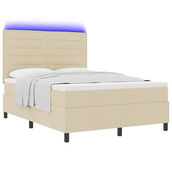 vidaXL Box spring seng med madras med LED Creme 140 x 190 cm Stof