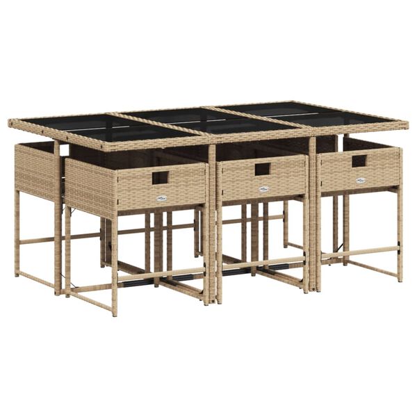 vidaXL spisebordss&aelig;t til haven 7 dele med hynder polyrattan beige