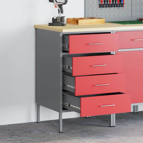 vidaXL Arbejdsb&aelig;nk R&oslash;d og Gr&aring; 50 x 55 x 85 cm Ingeni&oslash;rtr&aelig; og st&aring;l